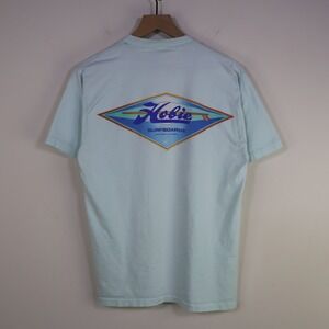 Vintage 90s Hobie Surfboards Pocket T-Shirt Large Surf Coastal Baby Blue Cotton